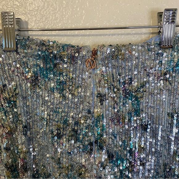 NEW Nookie Revolve Forever Mini Skirt Blue Sequin Ruffle NWT Size XS - Picture 3 of 6